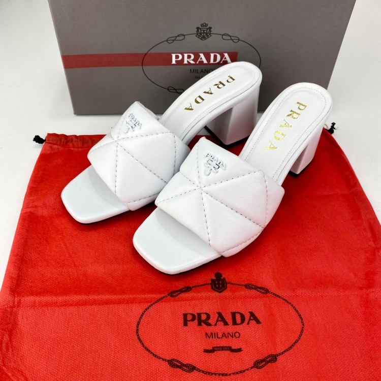 PRADA QUİLTED HEELED SANDALS BEYAZ